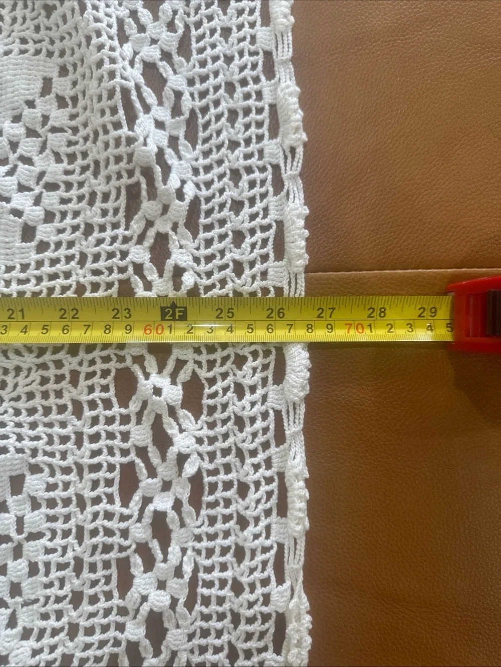 Vintage Hand Crocheted White Table Topper Doily 26x27 Square Lace Centerpiece